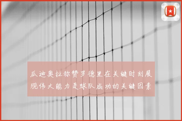 瓜迪奥拉称赞罗德里在关键时刻展现伟大能力是球队成功的关键因素